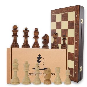 Schackspel schack schackbräde trä hög kvalitet - schackbrädeset hopfällbart med schackpjäser stora för barn och vuxna 48 X 48 cm