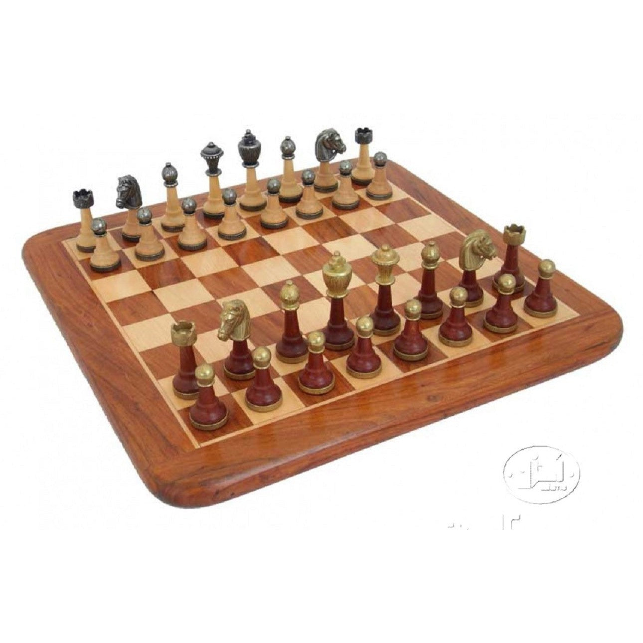 Komplett Schack set 041 metal/wood chess men + rosewood chess board med notation 38x38 cm