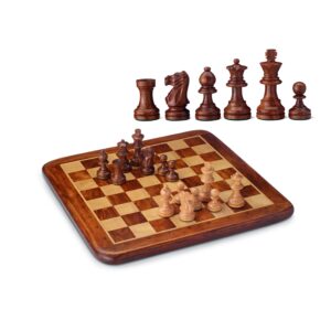 Komplett Schack set Mozart 3010, Schackbräde i Rosenträ och Lönn med Notation inklusive Vägda Schackpjäser i Gyllene Rosenträ 38x38 cm