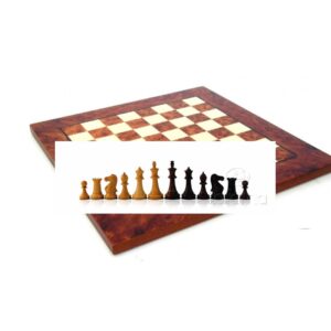 Komplett Schack set Mozart 399A Pjäser i Gyllene Rosen trä Kungens höjd 7,6 cm Bräde matt Briar wood 42x42 cm