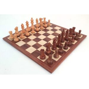 Komplett Schack set Mozart256 i Gyllene Rosenträ Kungens höjd 7.6 cm Bräde i Valnöt 36x36 cm