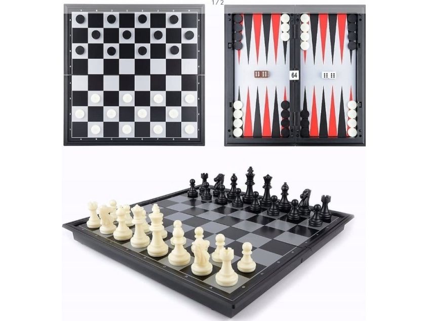Schack 3-i-1 magnetisk klassisk 25x25 cm WKGRA-6 17899